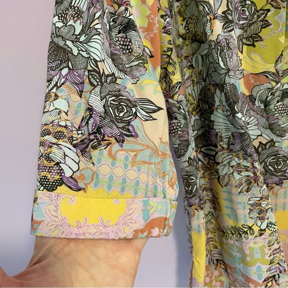 Soft Surroundings Boho Blouse Jersey Knit Top 3/4 Sleeve Yellow Psychedelic XL - Picture 10 of 10